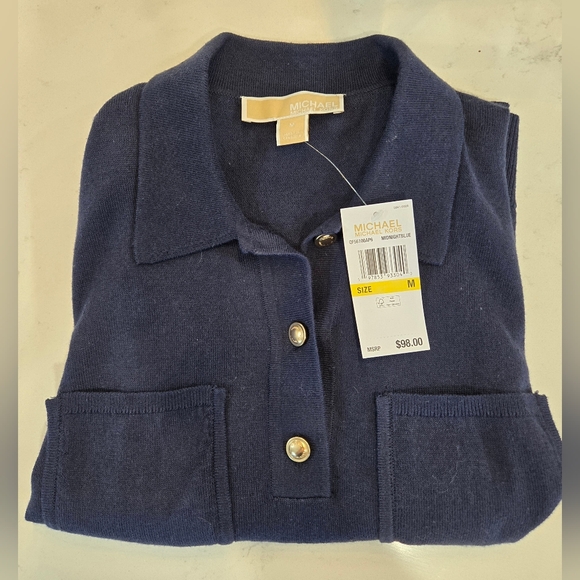 Michael Kors Navy Blue Blouse with Gold Buttons.  BRAND NEW WITH TAGS - Picture 7 of 9